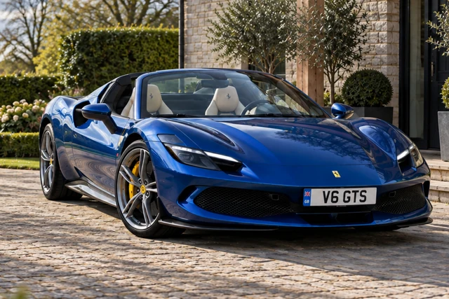 Blue Ferrari 296 GTS with V6 GTS registration